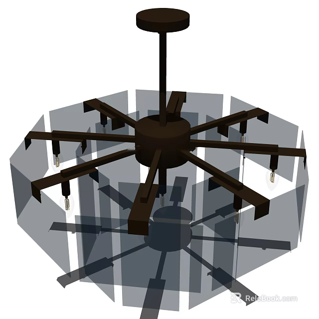 Modern Geometric Chandelier With Radial Metal Arms And Transparent Shade Design 3d model 