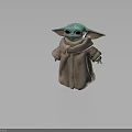 Baby Yoda Green Alien With Big Eyes In Brown Robe Standing On Dark Backdrop