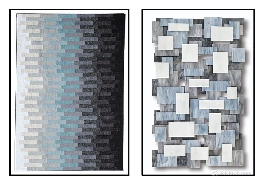 Abstract Wall Art Pieces With Striped Gradient And Geometric Square Patterns 3d model