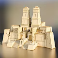 Ancient Temple Model With Intricate Tower Structures And Detailed Stone Architecture