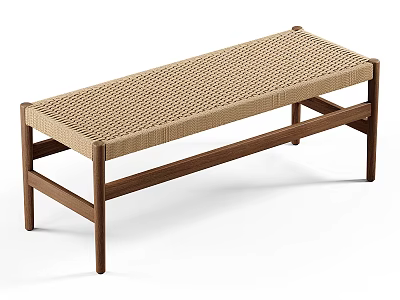 Modern Wooden Frame Bench with Woven Seat Minimalist Design and Natural Color 3d model