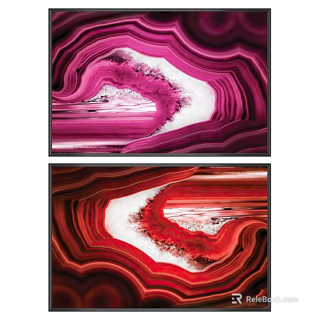 Two Modern Photo Frames With Pink And Red Agate Pattern For Wall Decor 3d model 