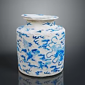Sculpted Blue And White Ceramic Jar With Dragon And Cloud Patterns