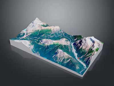 Modern 3D Topographic Model Mountain Range River And Road With Realistic Terrain Features 3d model