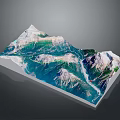 Modern 3D Topographic Model Mountain Range River And Road With Realistic Terrain Features 3d model