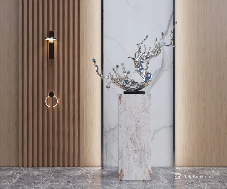 Abstract Modern Metal Sculpture Carving With Marble Base For Interior Art Decoration 3d model 