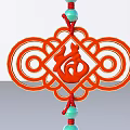 Red Cloud Pattern Outdoor Light With Green Beads And Orange Tassel Decoration