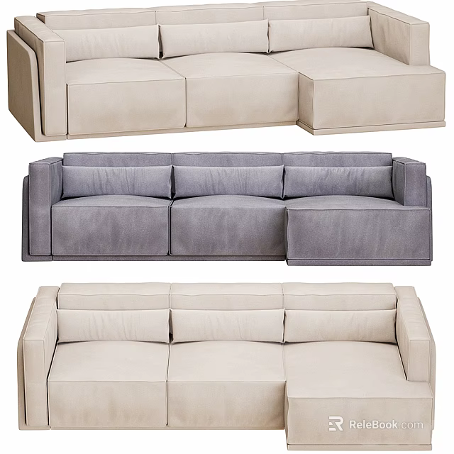 Modern Sectional Sofas in Beige and Gray Fabric with Comfortable Design 3d model