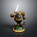 Detailed 3D Warrior Model Holding Sword With Armor Green Grass Base And Golden Edges