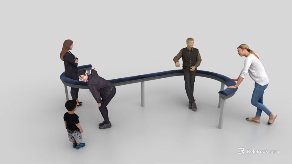 Curved Public Bench With Modern Design For People Interacting In Public Area 3d model 