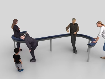 Curved Public Bench With Modern Design For People Interacting In Public Area 3d model