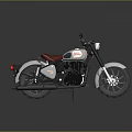 Royal Enfield Classic Motorcycle With Red Seat Shiny Chrome Parts And Silver Body