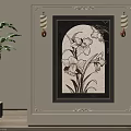 Arch Shaped Oil Painting With Black Frame Decorative Wall Trim Wall Sconces And Potted Plant