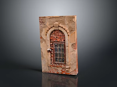 Vintage Architectural Element With Arched Window Brick Frame And Weathered Surface 3d model