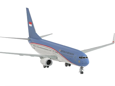 Commercial Passenger Airplane With Blue Red Livery Tail Fin Logo And Landing Gear 3d model