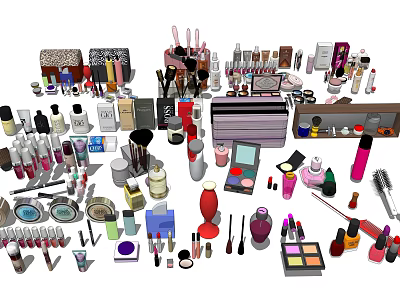 Diverse Perfume and Cosmetics Collection With Perfume Bottles Lipsticks Eyeshadows and Brushes 3d model