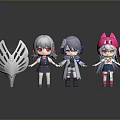 Cute Anime Style Cartoon Characters With Various Outfits And White Decorative Ornament