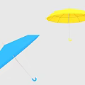 Two Open Blue And Yellow Umbrellas Showing Shadows On Light Colored Background