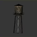 Rusted Metal Water Tower With Support Frame And Platform Structure