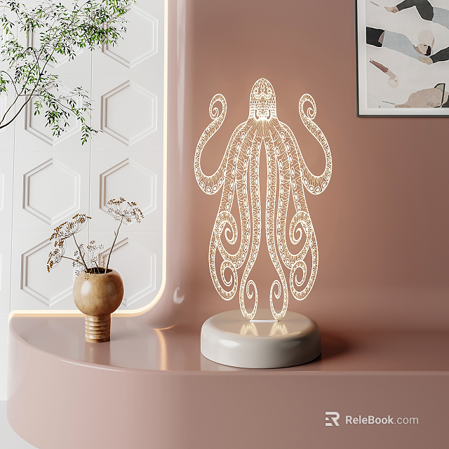Modern Octopus Shaped LED Table Lamp with White Base for Home Decor 3d model 