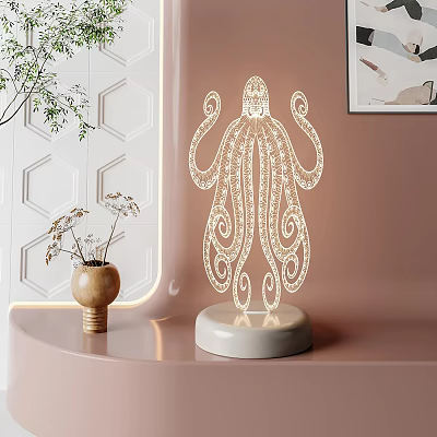 Modern Octopus Shaped LED Table Lamp with White Base for Home Decor 3d model