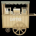 Wooden Mobile Coffee Cart With Canopy Display Shelves And Coffee Equipment