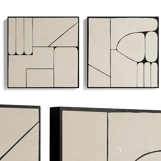 Abstract Paintings With Geometric Shapes And Neutral Tones For Modern Wall Decor 3d model 