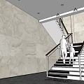 Modern Staircase Interior With Black White Steps Marble Walls And Handrail