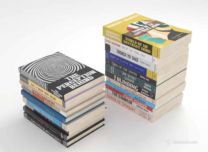 Stacks of Books With Spiral Cover Design And Spines Featuring Strategy Leadership Building Themes 3d model 