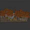 3D Model of Natural Outdoor Scene With Red Trees and Small Houses