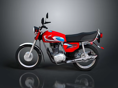 Red Motorcycle With Blue Accents Black Seat White Wheels And Reflective Surface 3d model