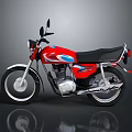 Red Motorcycle With Blue Accents Black Seat White Wheels And Reflective Surface