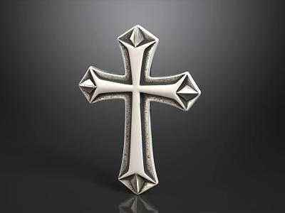 Exquisite Textured Silver Christian Cross Ornament For Modern Home Religious Spiritual Decoration 3d model