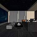 Modern Home Theater Interior With Starry Ceiling Large Screen Gray Sofa And Ambient Lighting 3d model