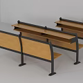 Public Chairs With Wooden Seats And Black Metal Frames Including Writing Tablets
