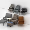 Stylish Single Sofa Collection In Gray Brown Tones With Modern Design And Ottoman 3d model
