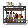Stylish Rolling Bar Cart With Multiple Shelves Glassware And Assorted Alcohol Bottles
