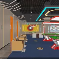 Modern Billiard Room Interior With Neon Lights Billiard Tables And Comfortable Seats