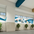 Modern School Lobby Interior With Display Wall Green Plants And Windows 3d model