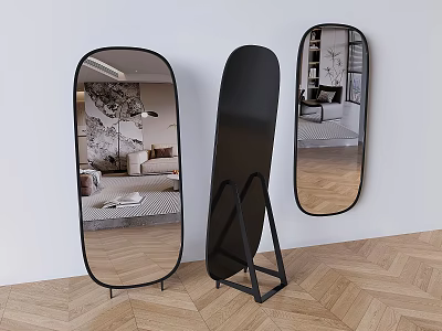 Black Oval Floor Standing And Wall Mounted Mirrors For Home Interior Decor 3d model