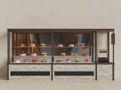 Stylish Dessert Shop Glass Display Case With Assorted Cakes And Pastries 3d model