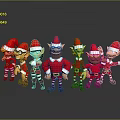 Cartoon Game Movie Characters Wearing Red Christmas Hats And Colorful Costumes