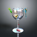 Green Praying Mantis Bee Dragonfly And Ladybug On Silver Sparkling Wine Glass