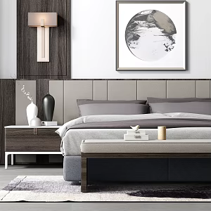 Modern Background Double Bed Double Bed 3d model