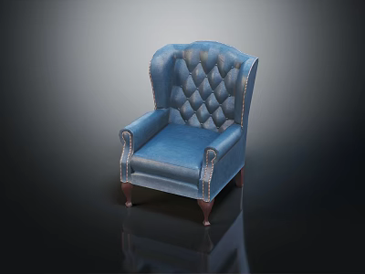 Classic Blue Single Sofa With Tufted Backrest Armrests And Wooden Legs 3d model