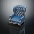 Classic Blue Single Sofa With Tufted Backrest Armrests And Wooden Legs
