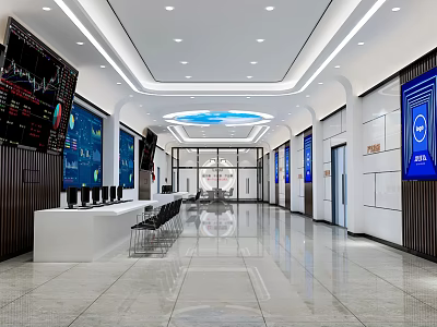 Modern Control Room with Multiple Screens Data Displays Console Chairs and Spacious Well Lit Interior 3d model