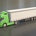 Green Modern Semi Truck Featuring White Cargo Trailer And Sleek Design