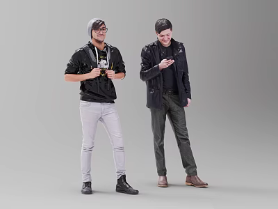 Two Men In Different Stylish Outfits Standing Pose 3d model