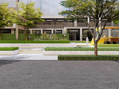 Modern Garden Landscape With Neatly Trimmed Hedges Stone Steps And Trees 3d model